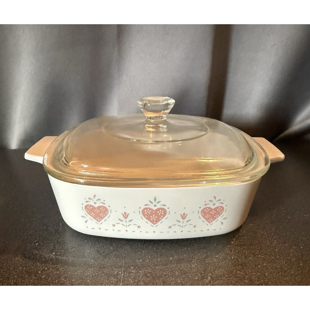 VTG 90’s Corningware A-1-B Forever Yours 1 Liter Casserole Dish Hearts Cottage